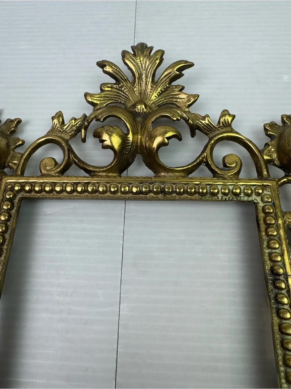 Vintage Cast Brass Picture Frame Rococo Baroque Scrollwork Tabletop Easel Back